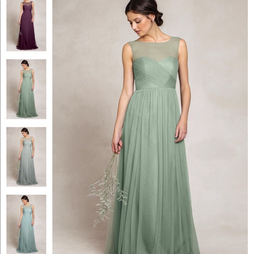 Jenny Yoo illusion bridesmaid dress sea glass